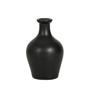 Matte black ceramic vase with narrow neck and rounded body, minimalist home decor