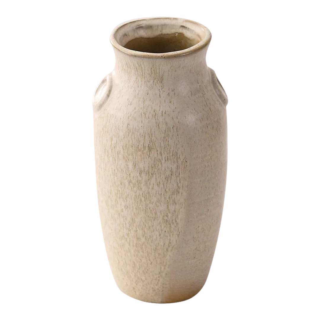 Tall ceramic vase with light beige matte finish, minimalist home decor accent