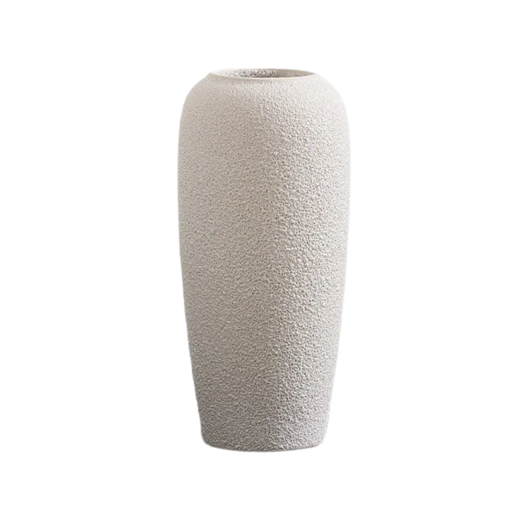 Tall textured ceramic vase in matte white, minimalist modern home decor accent