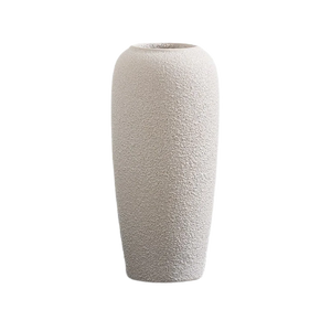 Tall textured ceramic vase in matte white, minimalist modern home decor accent