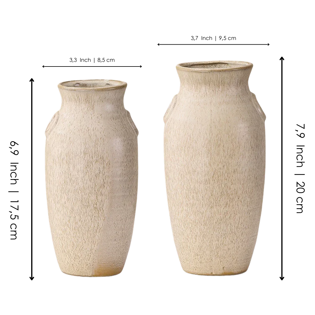 Two natural wood vases with light finish, minimal design, side by side on white background
