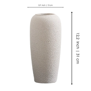 Tall textured beige ceramic vase with matte finish, minimalist modern home decor