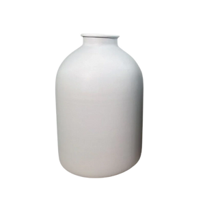 Large white ceramic vase with rounded body and narrow neck on transparent background
